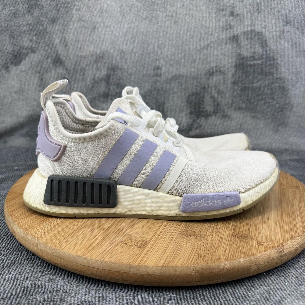 Adidas NMD R1 Shoes Womens Size 6 White Purple Boost Running Athletic Sneakers